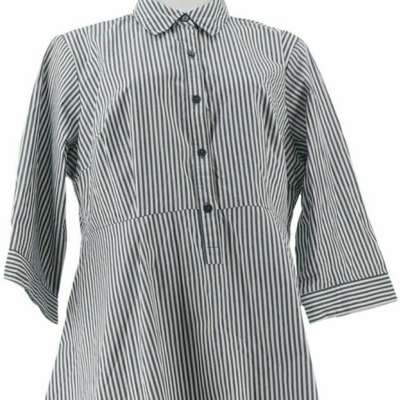 NWT JOAN RIVERS STRIPED PEPLUM SHIRT HI-LOW HEM BLUE & WHITE 12P (PETITE) - Picture 2 of 9